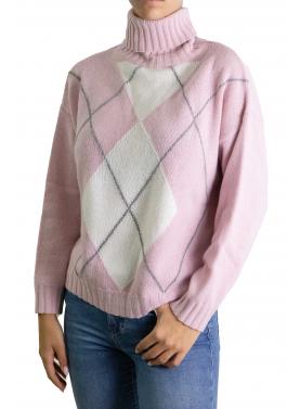 Maglione con rombi bicolore  collo alto misto cashmere